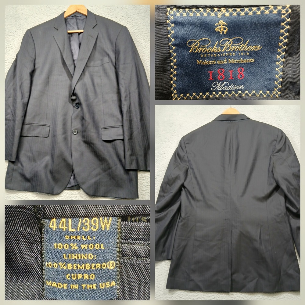 Brooks Brothers 1818 Madison Blazer 44L 100% Wool Navy Pinstripe Made in USA